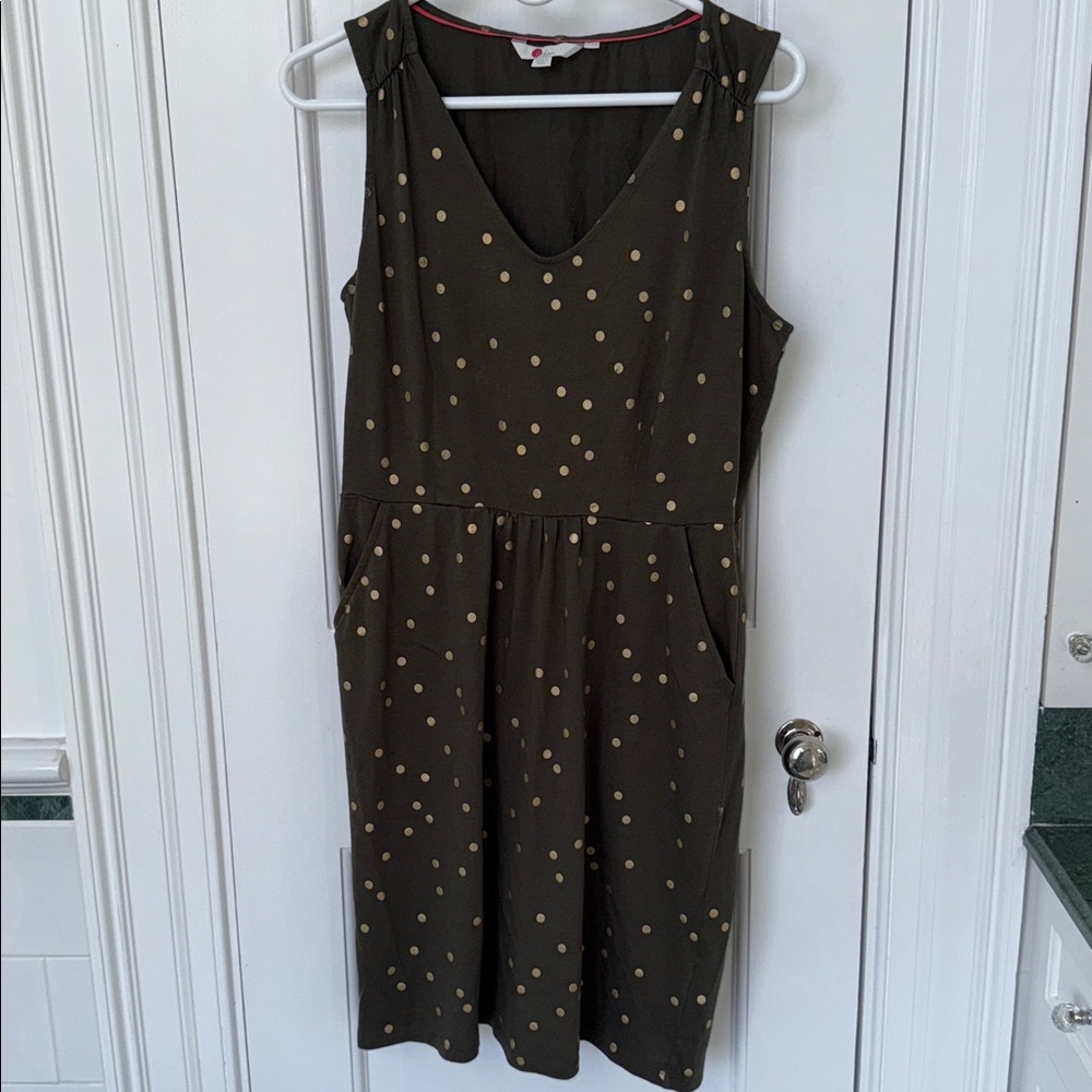 Boden Melinda Jersey Dress olive green gold polka dots size 10 - Picture 8 of 16